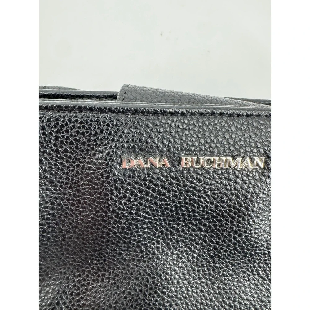 Dana Buchman Handbag Women Medium Black Pebbled Crossbody Tote Silver Chain